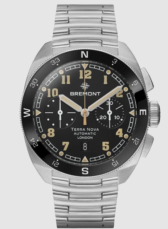 Best Bremont TERRA NOVA 42.5 CHRONOGRAPH Black Dial Steel Strap Replica Watch